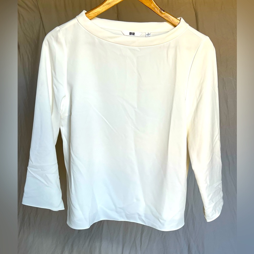NWT — Uniqlo boatneck drape blouse 3/4 sleeve white
